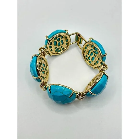 Kendra Scott Chunky Turquoise Cassie Bracelet With Gold Tone Accents - Picture 2 of 6
